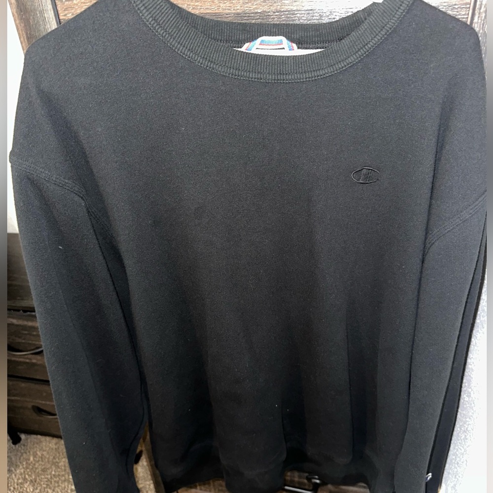 Champion Black Logo Crewneck